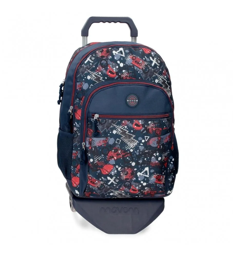 Mochila Escolar Movom Free time con carro 46 cm marino